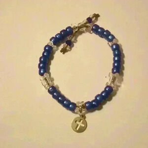 Handmade Cross & Beads on Leather Bracelet
